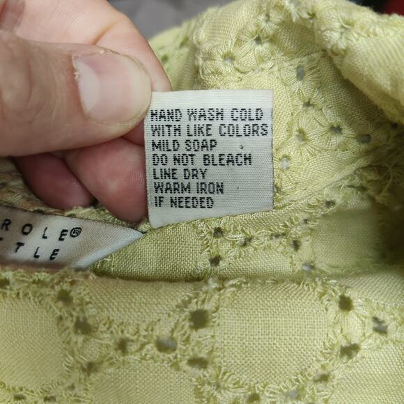 Vintage Carole Little Linen Eyelet Pistachio Green Long Sleeve Blouse Medium 90s - Picture 8 of 10